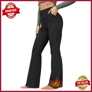 Fleece Lined Yoga Pants High Waisted Bootcut with Pockets Winter Work Slacks